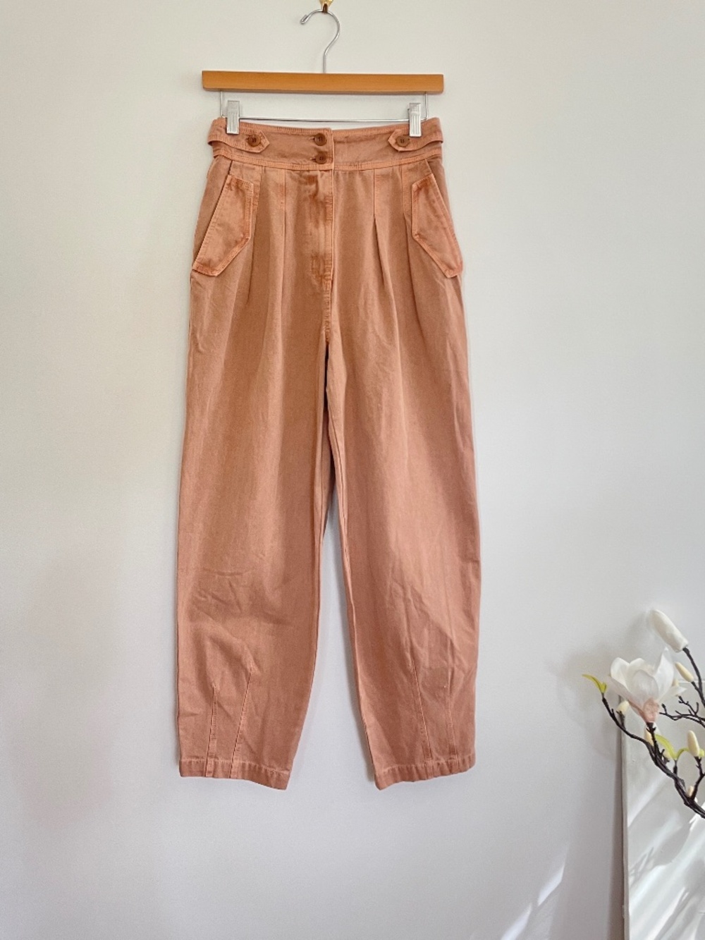 Anthro Moon River Womens S Pants Pleated High Rise Tapered Trousers Parisian